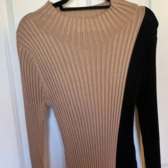 Lane Bryant Mock Neck Tan Colorblock Midi Sweater Dress Plus Size 18/20 NWOT - Picture 7 of 9